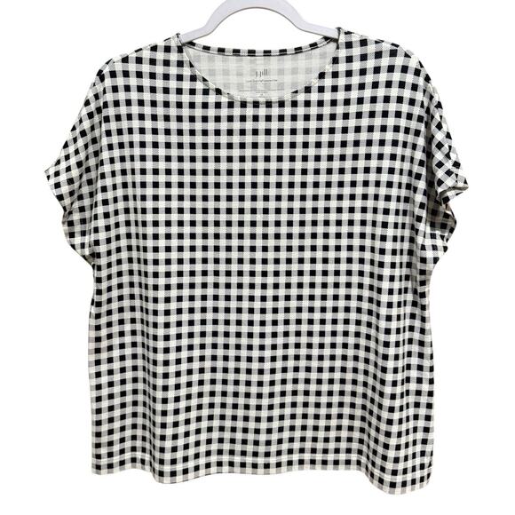 J. Jill Luxe Supima Relaxed Tee Black White Checked Top Women’s Size Petite MP - Picture 10 of 10